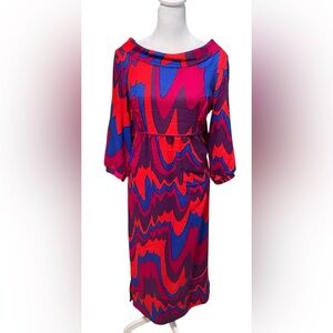 Rare HTF Vintage 60s 70s Vibrant Psychedelic Midi Jennifer Dale Dress Sz Small